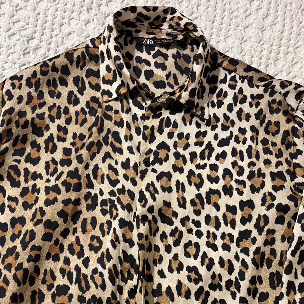 Zara Women's Leopard Print Casual Shirt - Brown and Black